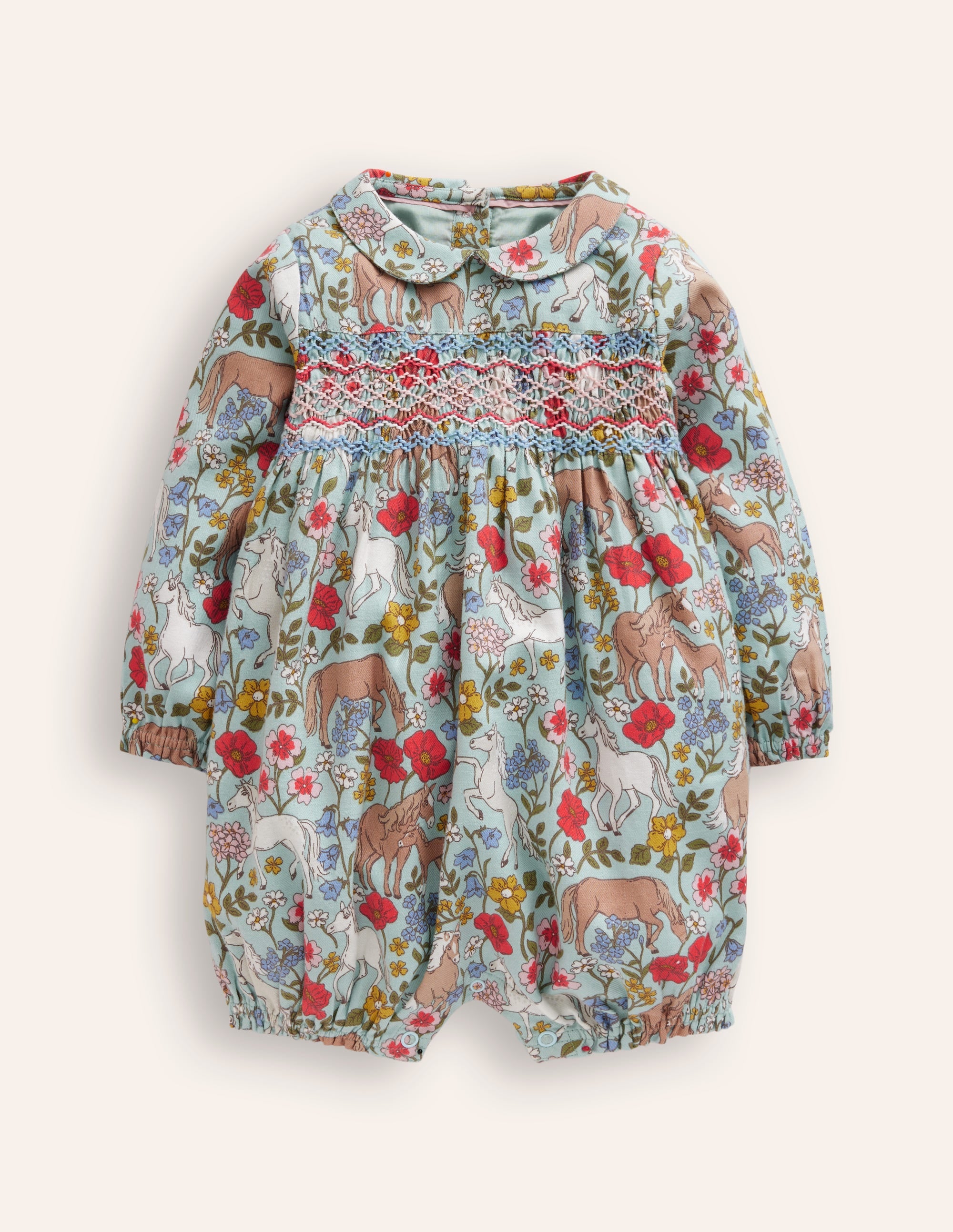 Smocked Romper-Blue Pony Floral - Image 1
