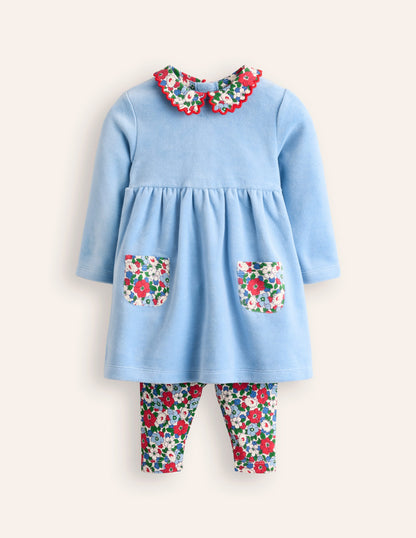 Velour Dress Set-Glacier Blue