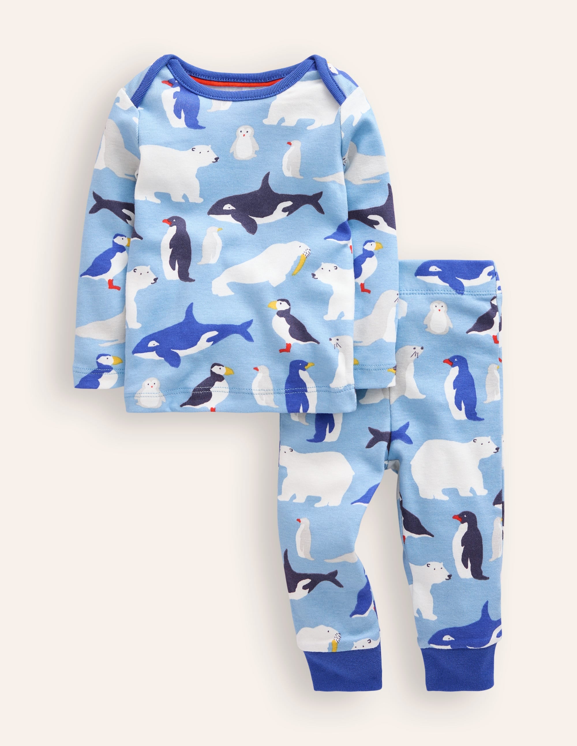 Snug Single Long John Pyjamas-Glacier Blue Arctic Animals - Image 1