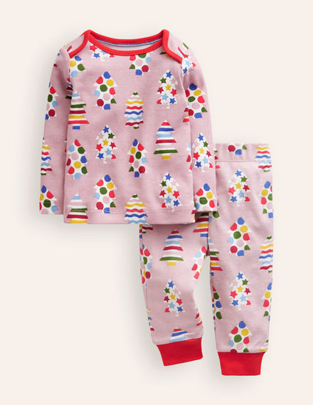 Snug Long John Pyjamas-Vintage Pink Trees