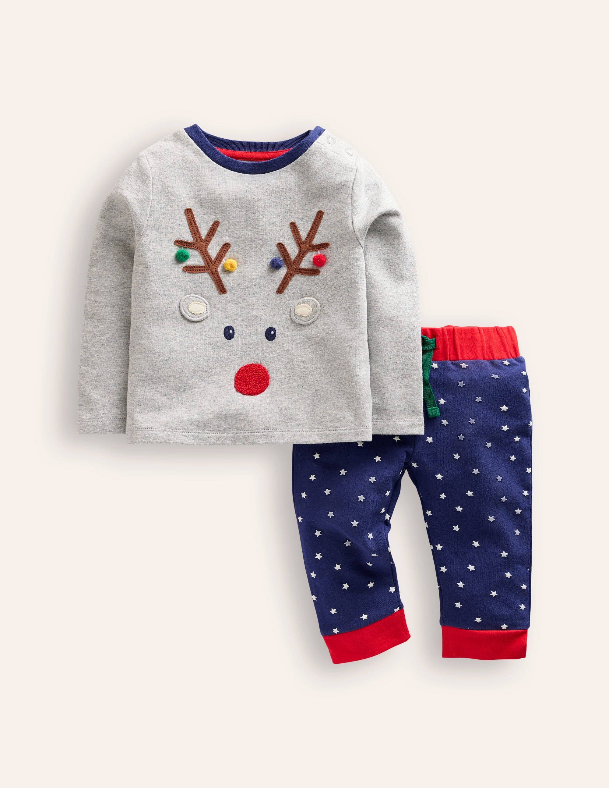 Jersey Top and Trousers Set-Grey Marl Reindeer - Image 1