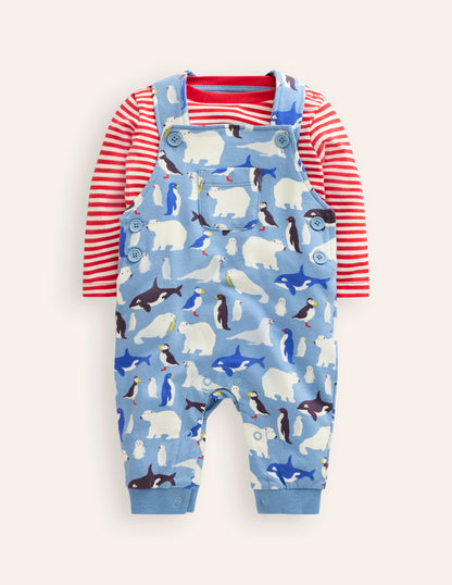 Printed Jersey Dungaree Set-Rainbow Farm