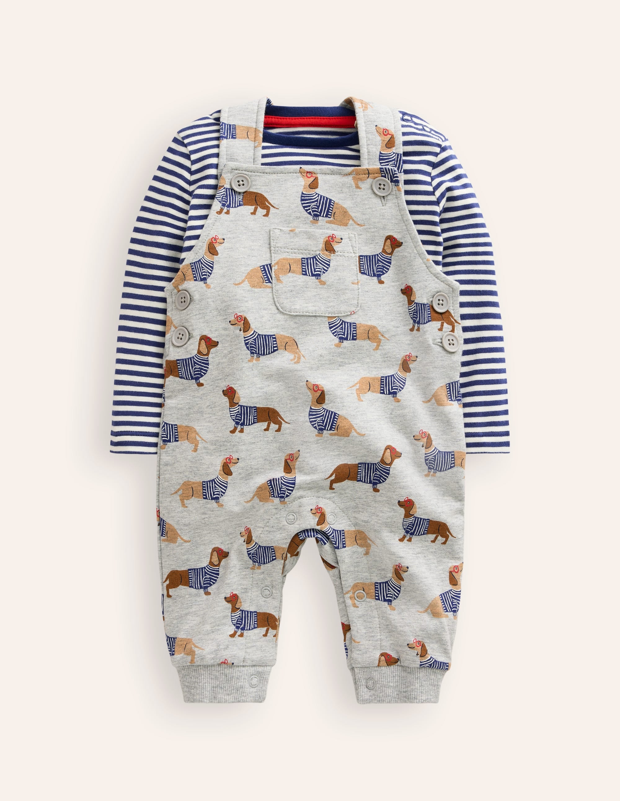 Jersey Dungarees Set-Grey Sausage Dogs - Image 1
