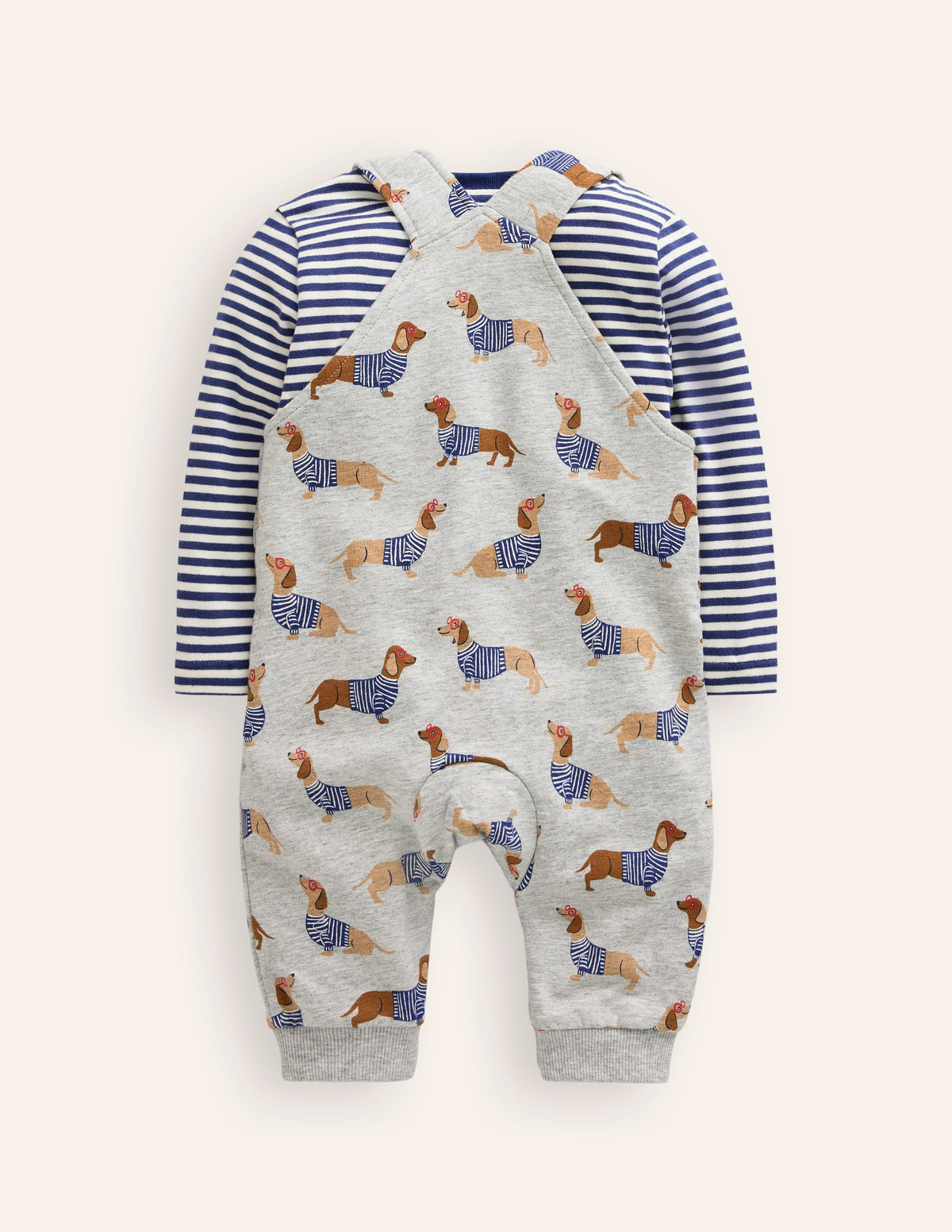 Jersey Dungarees Set-Grey Sausage Dogs - Image 2