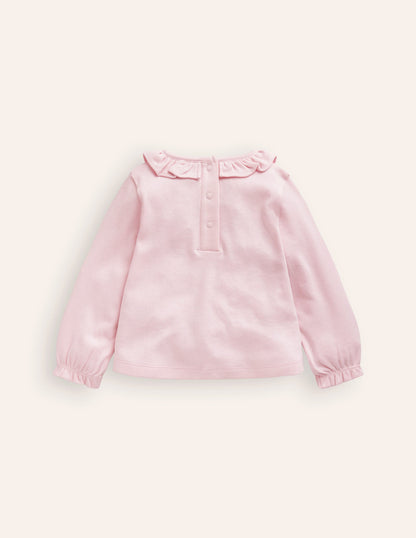 Ruffle neck T-shirt-French Pink Robin