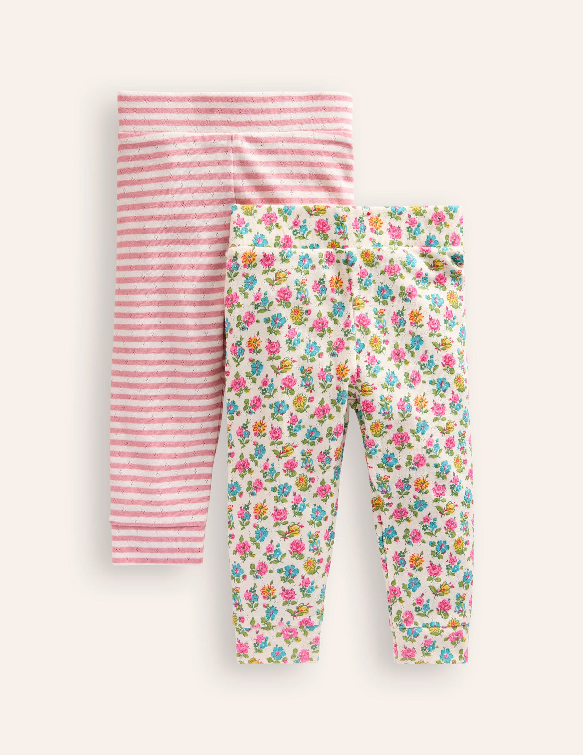 Twin Pack Pointelle Leggings-Almond Pink/Ivory - Image 1