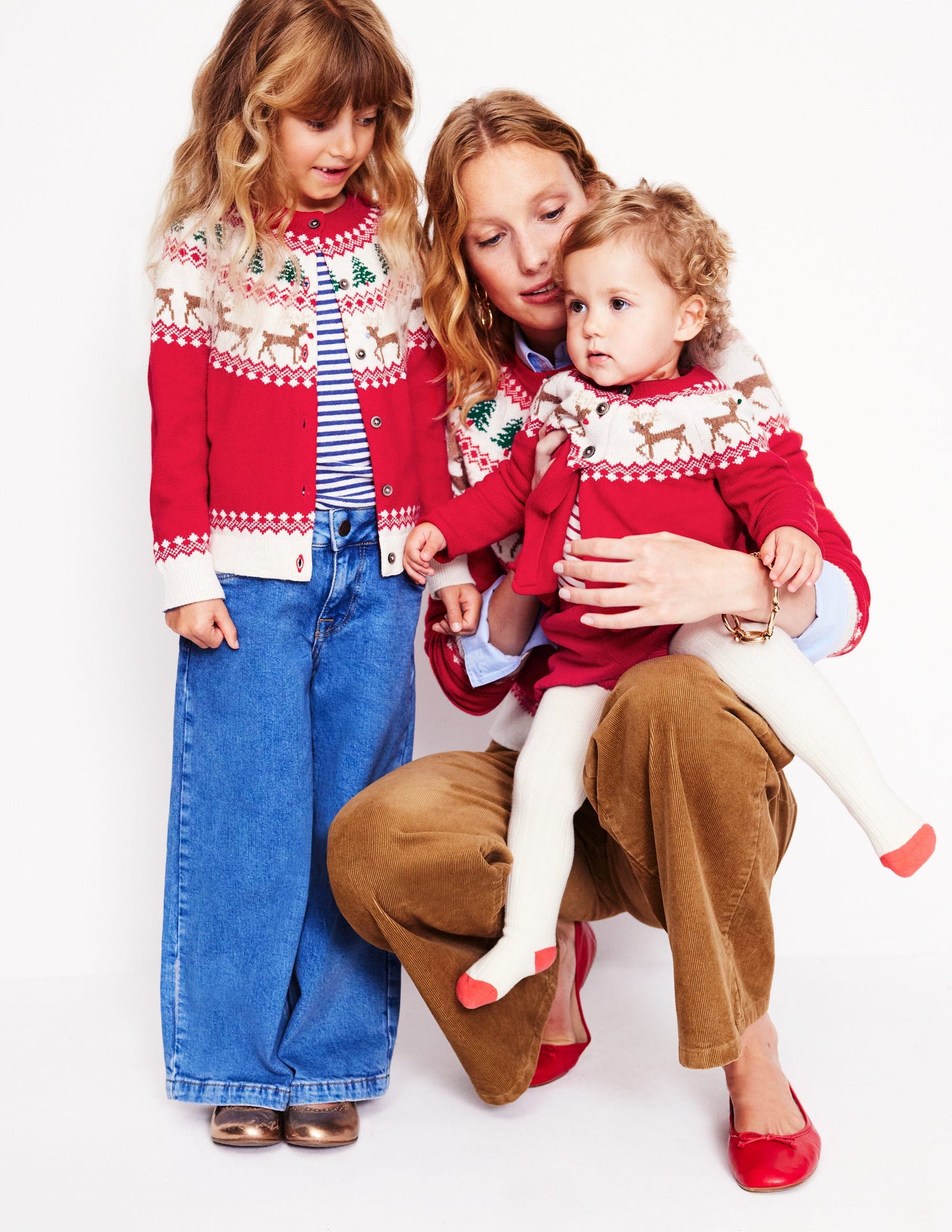 Edie Fair Isle Cardigan-Poppy red Reindeer