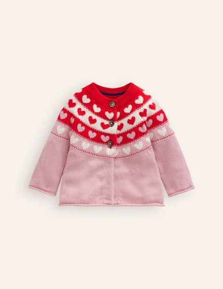 Edie Fair Isle Cardigan-Almond Pink Hearts