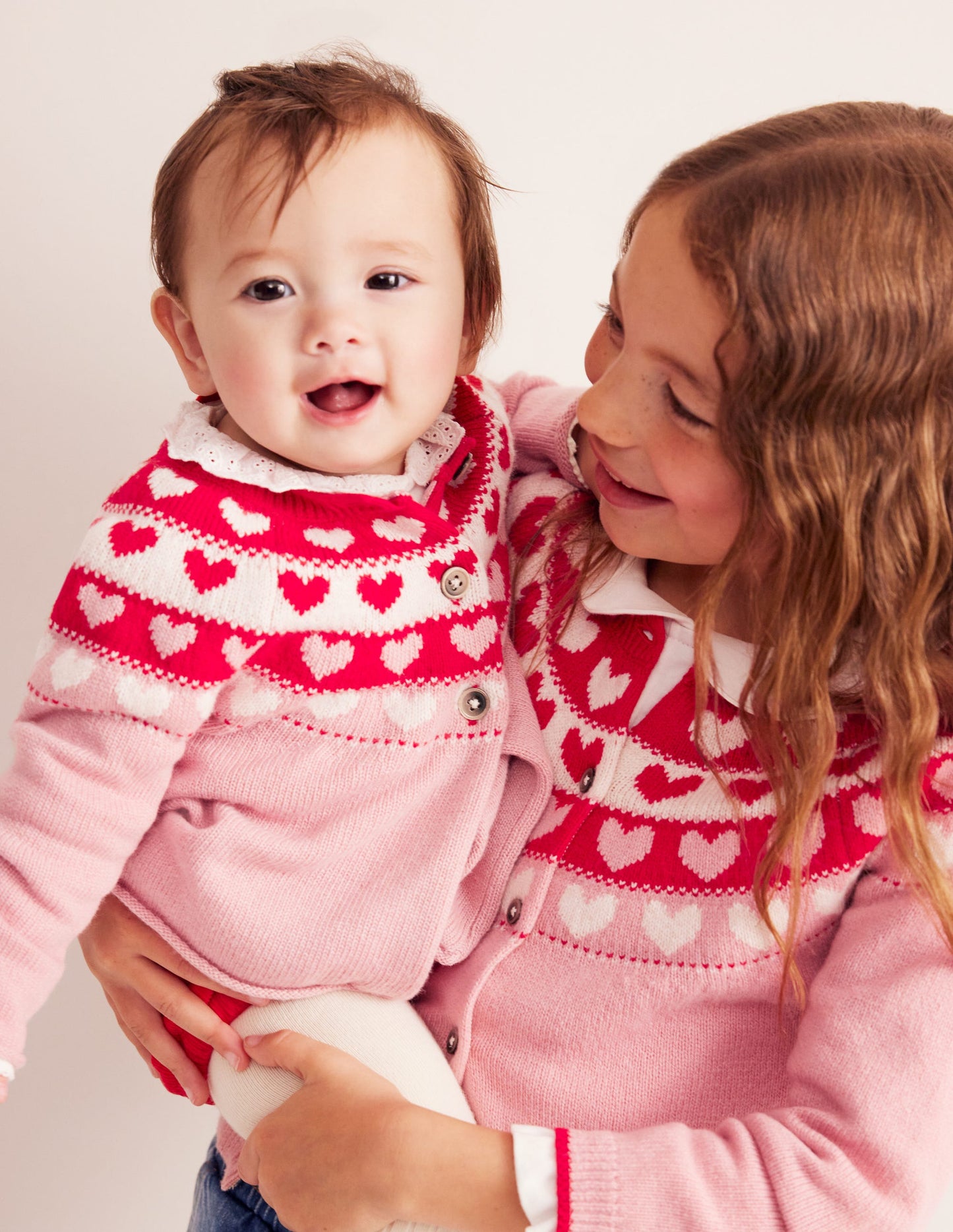 Edie Fair Isle Cardigan-Almond Pink Hearts