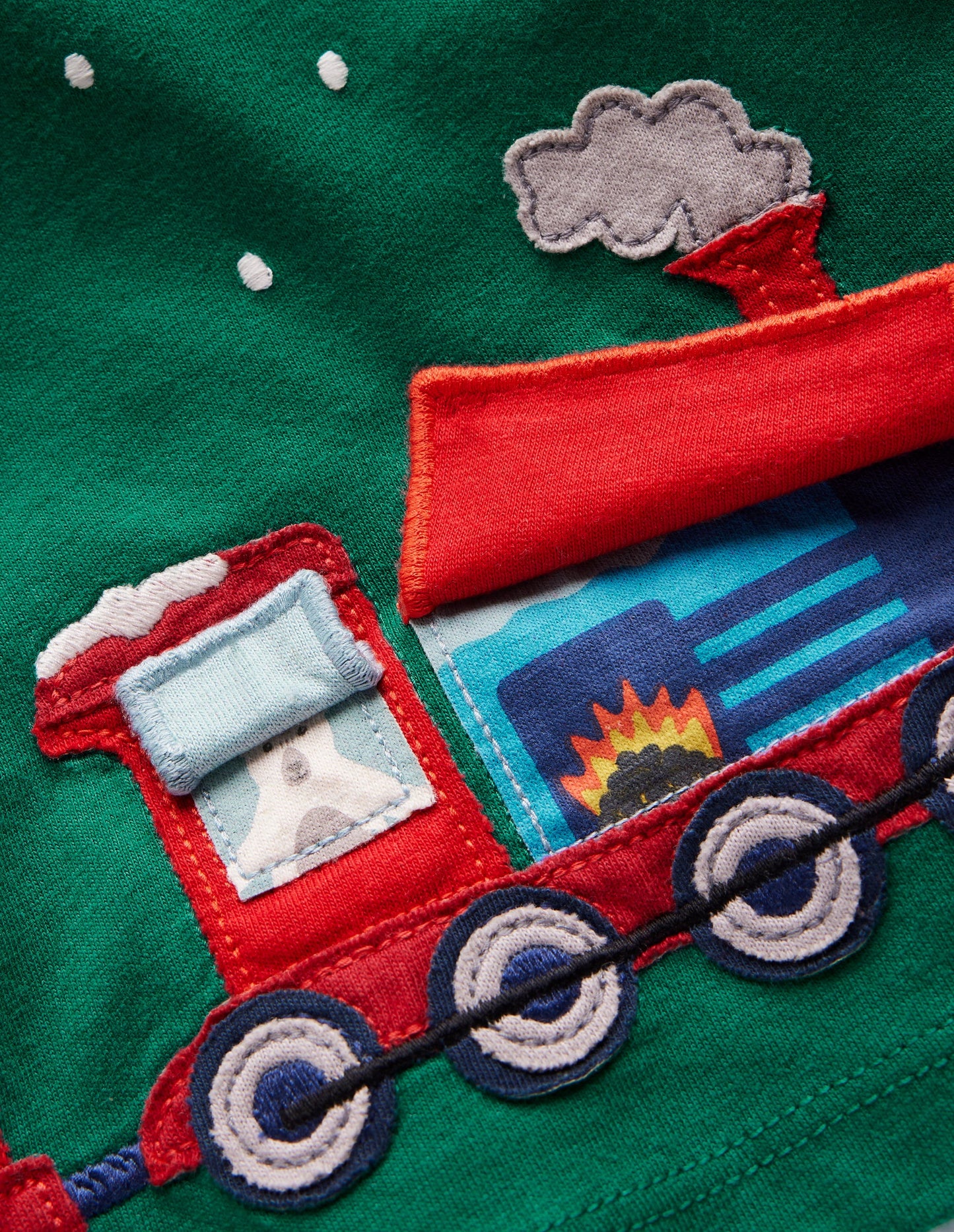 Long Sleeve Applique T-shirt-Jewel Green Train