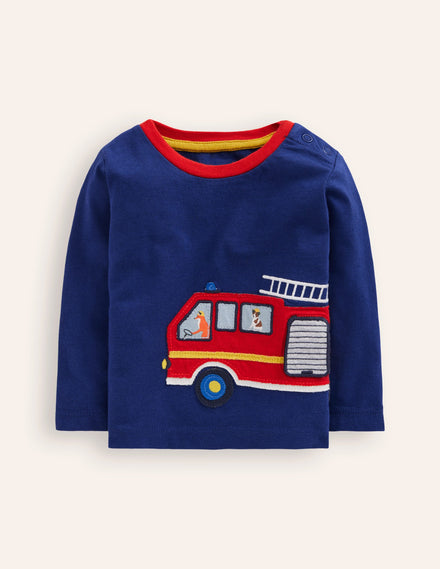 Long Sleeve Applique T-shirt-Starboard Blue Fire Engine