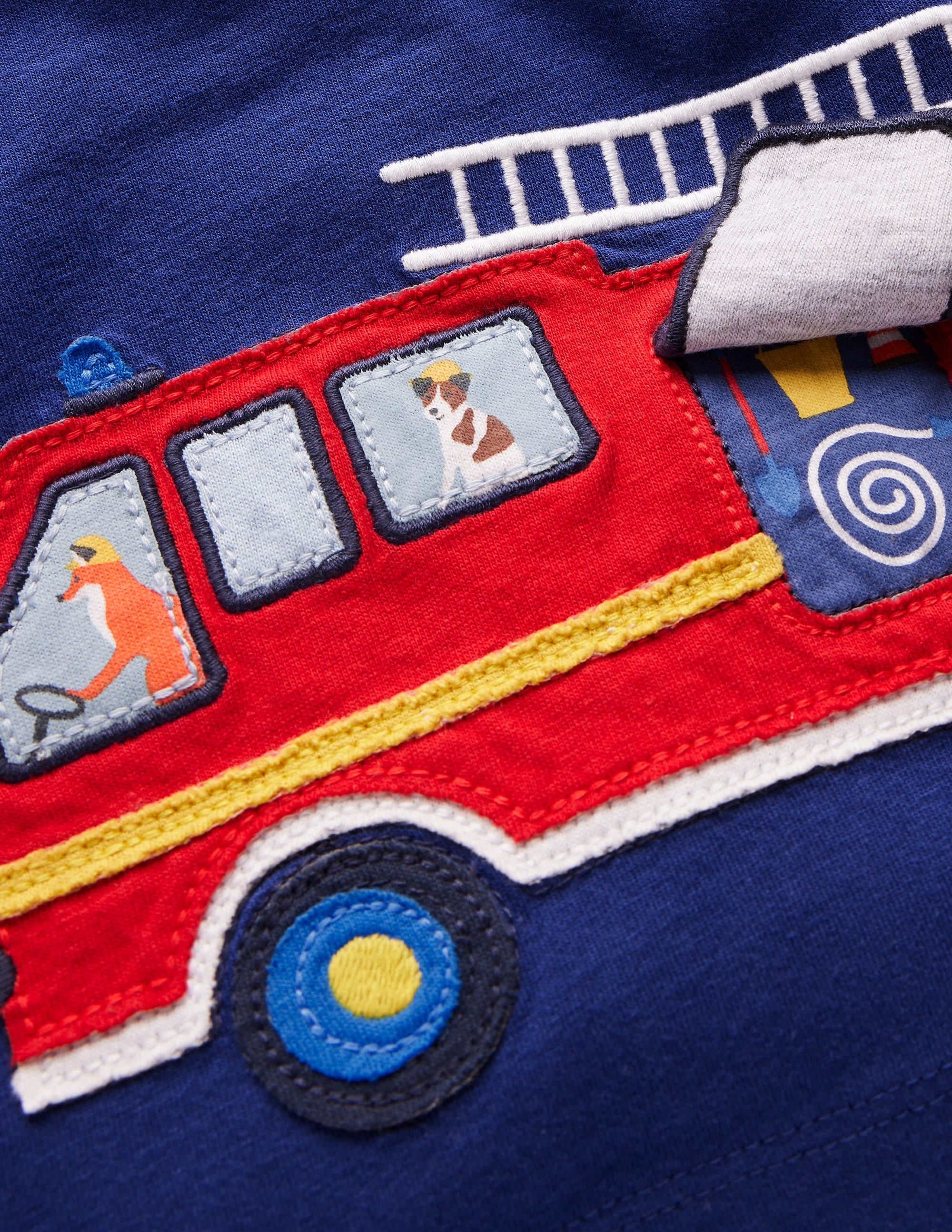 Long Sleeve Applique T-shirt-Starboard Blue Fire Engine - Image 3