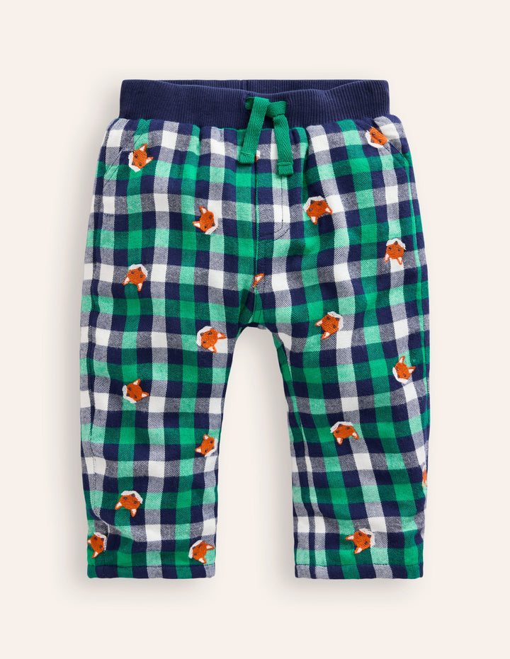 Cosy Lined Trousers-Gingham Foxes