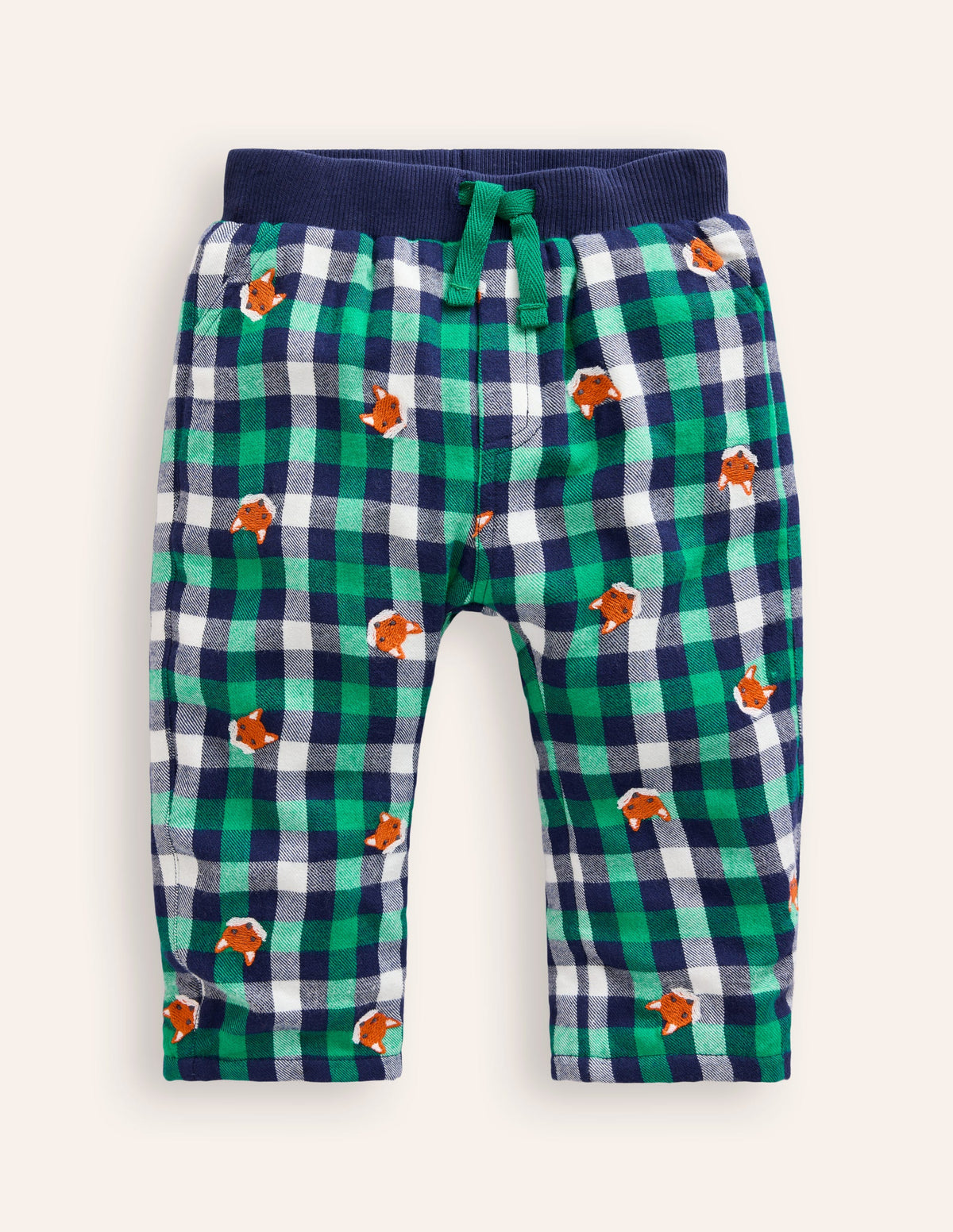 Cosy Lined Trousers-Gingham Foxes - Image 1