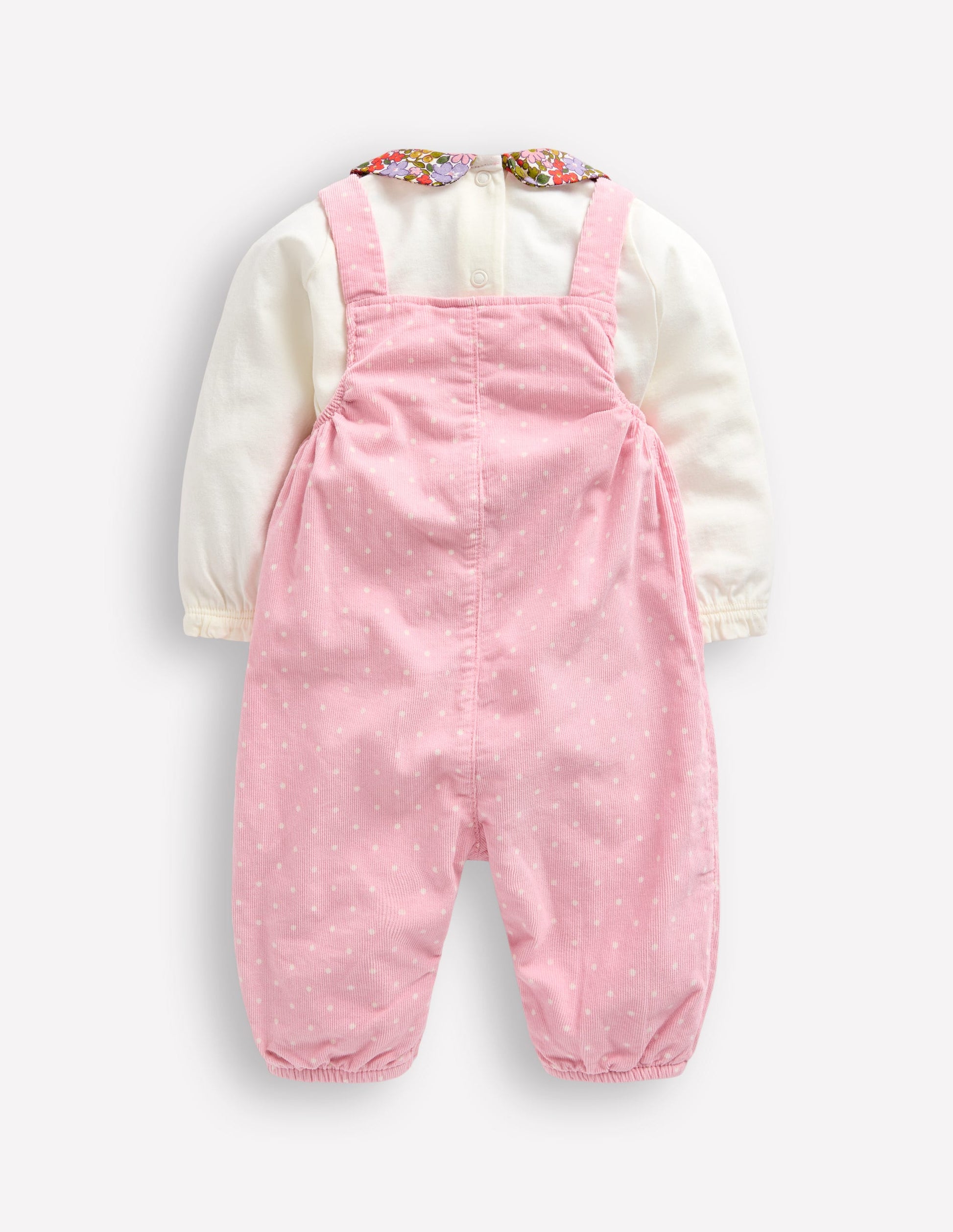 Cord Dungaree Set-Almond Pink Pin Spot Bunny-2