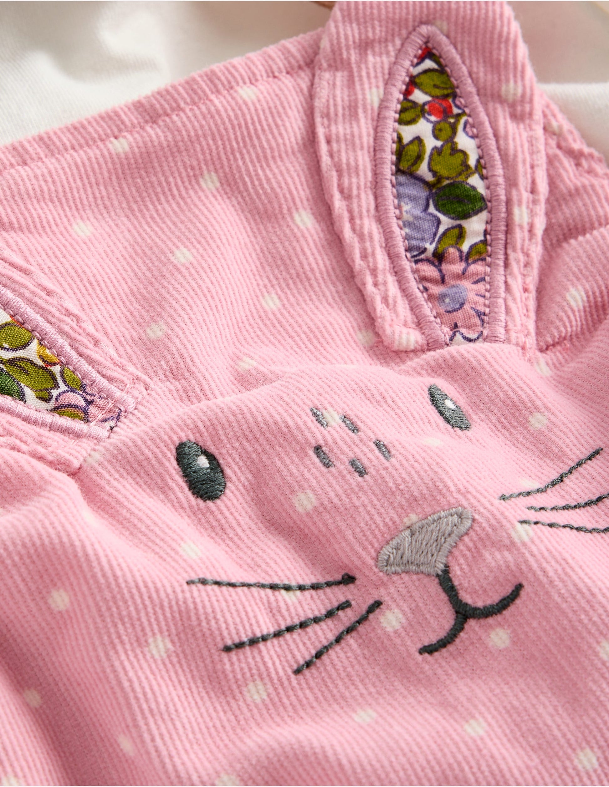 Cord Dungaree Set-Almond Pink Pin Spot Bunny-3