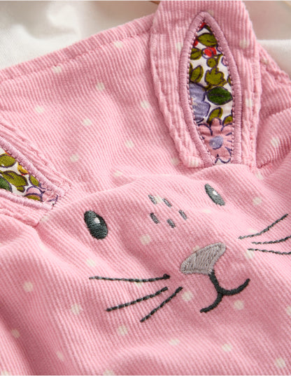 Cord Dungaree Set-Almond Pink Pin Spot Bunny-3