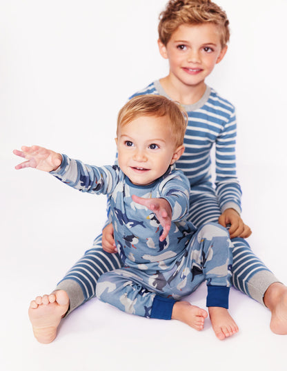 Snug Single Long John Pyjamas-Glacier Blue Arctic Animals