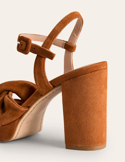 Twist-Front Heeled Platforms-Ginger Snap Suede