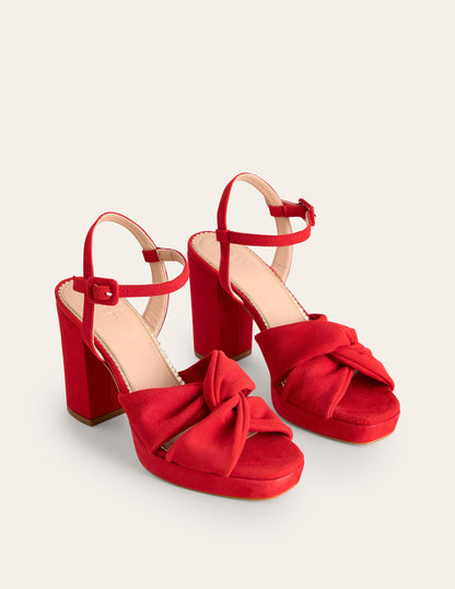 Twist-Front Heeled Platforms-Red Suede