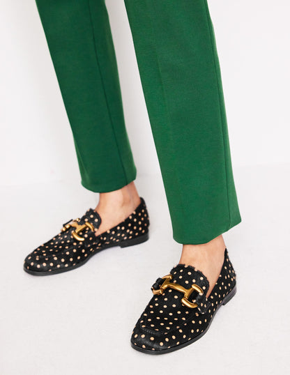 Iris Snaffle Loafers-Black and Camel Spot