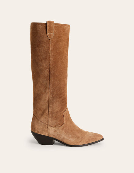 Western Knee High Boots-Rusty Tan Suede