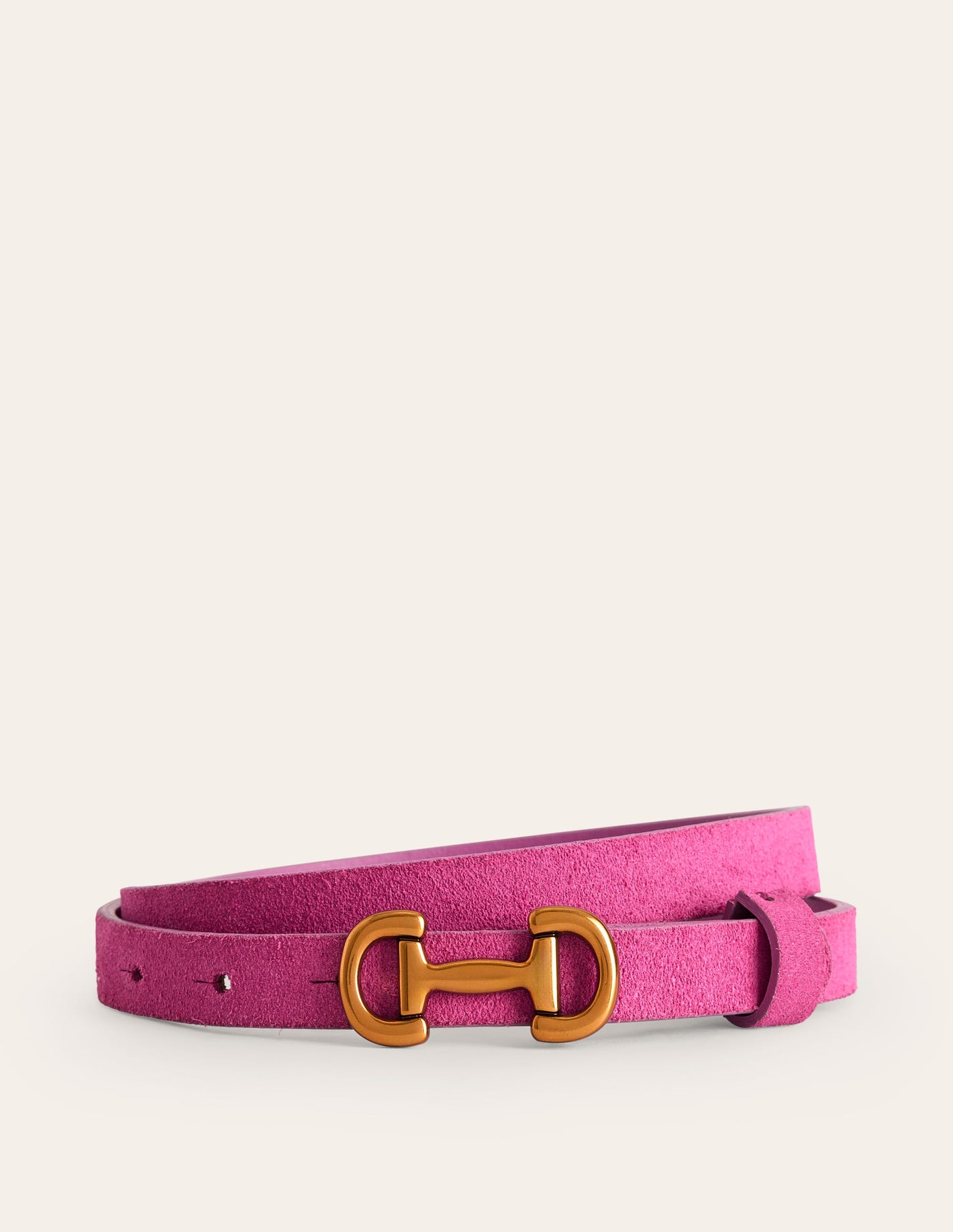 Iris Skinny Snaffle Trim Belt-Tickled Pink Suede