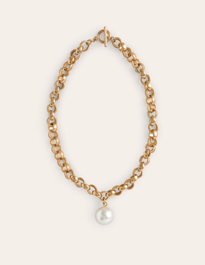 Chunky Faux Pearl Necklace-Gold-2