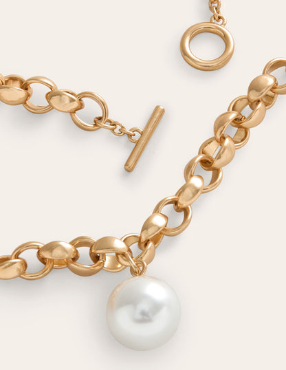 Chunky Faux Pearl Necklace-Gold-3