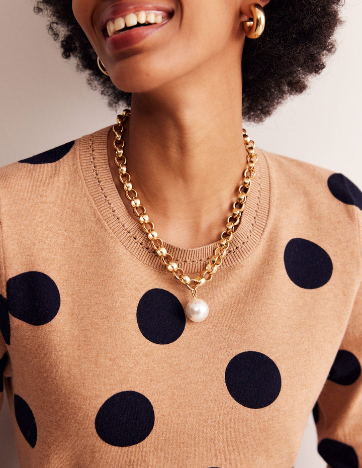 Chunky Faux Pearl Necklace-Gold