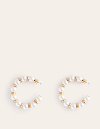 Ball Hoop Earrings-Pearl