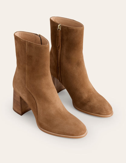 Heeled Leather Mid Boots-Tan Suede-3