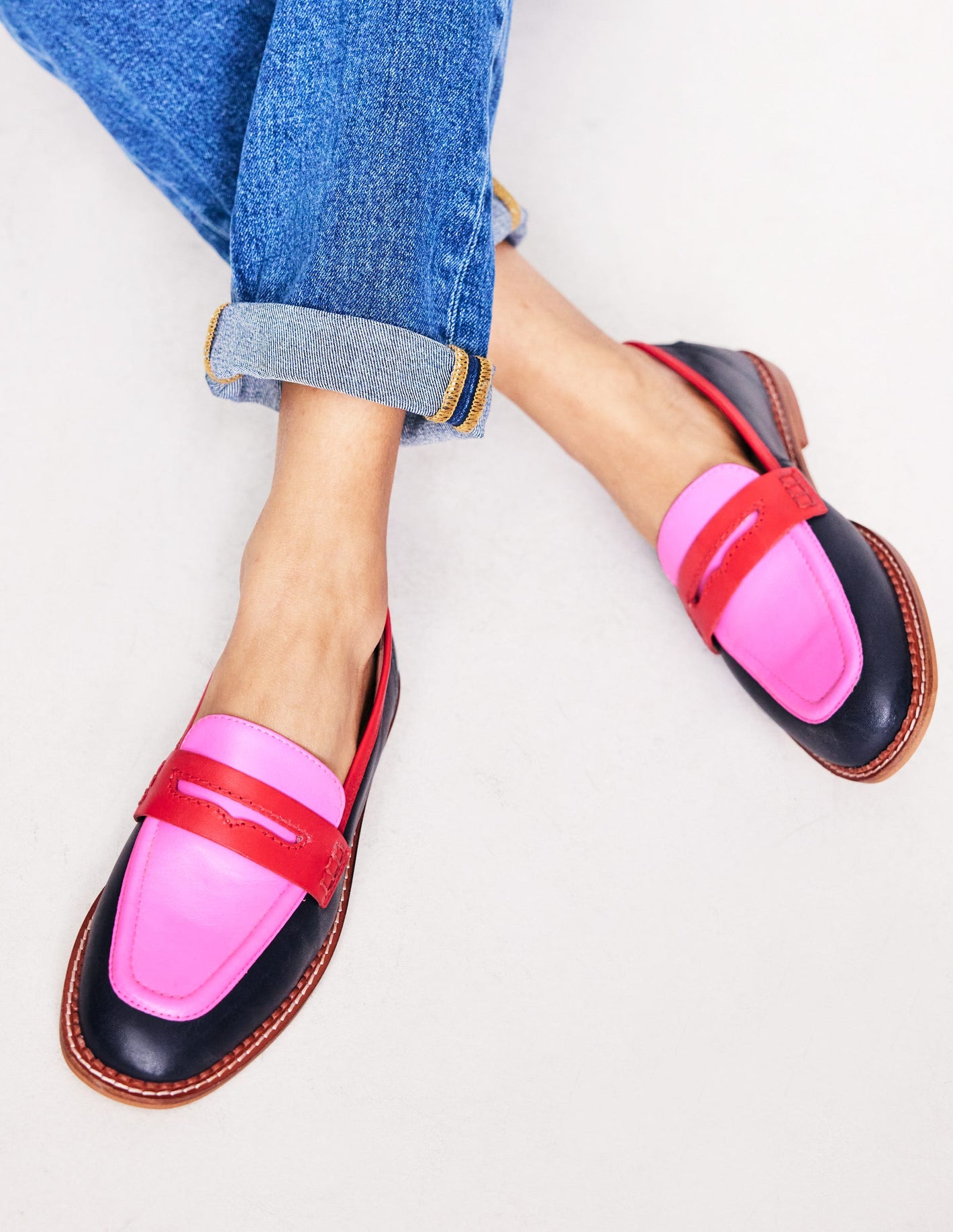 Nya Structured Penny Loafer-Navy/Pink Tourmaline