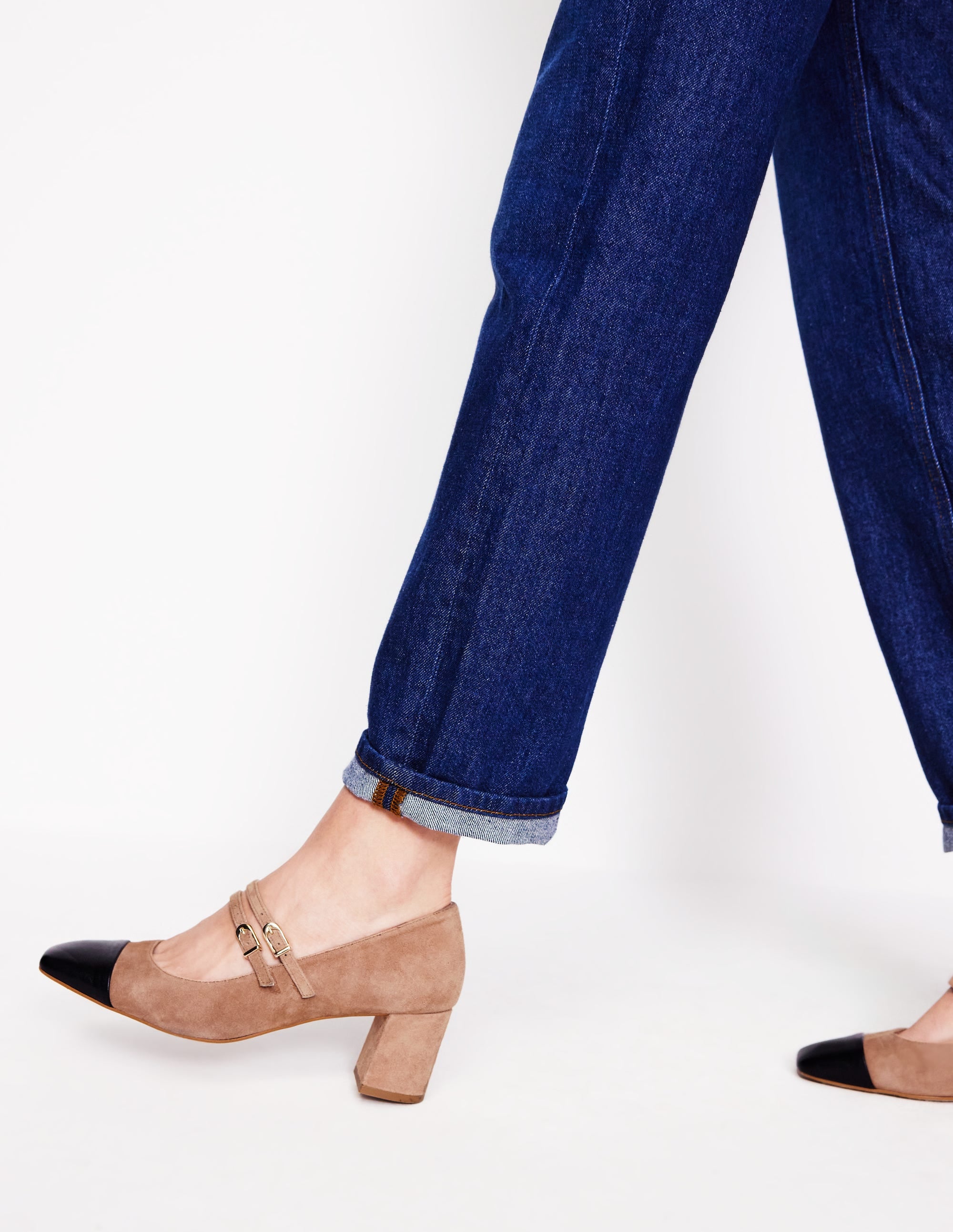Block Heel Pump-Latte/Black Leather - Image 1