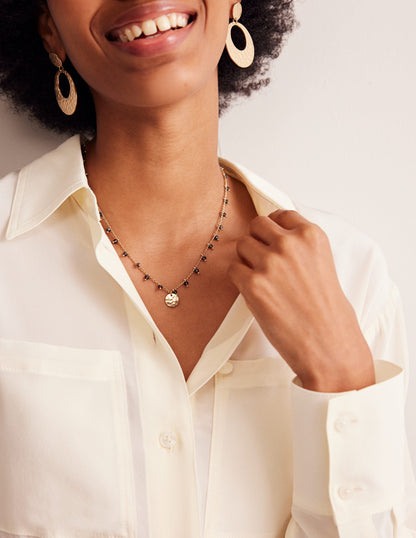 Delicate Bead Necklace-Navy-1