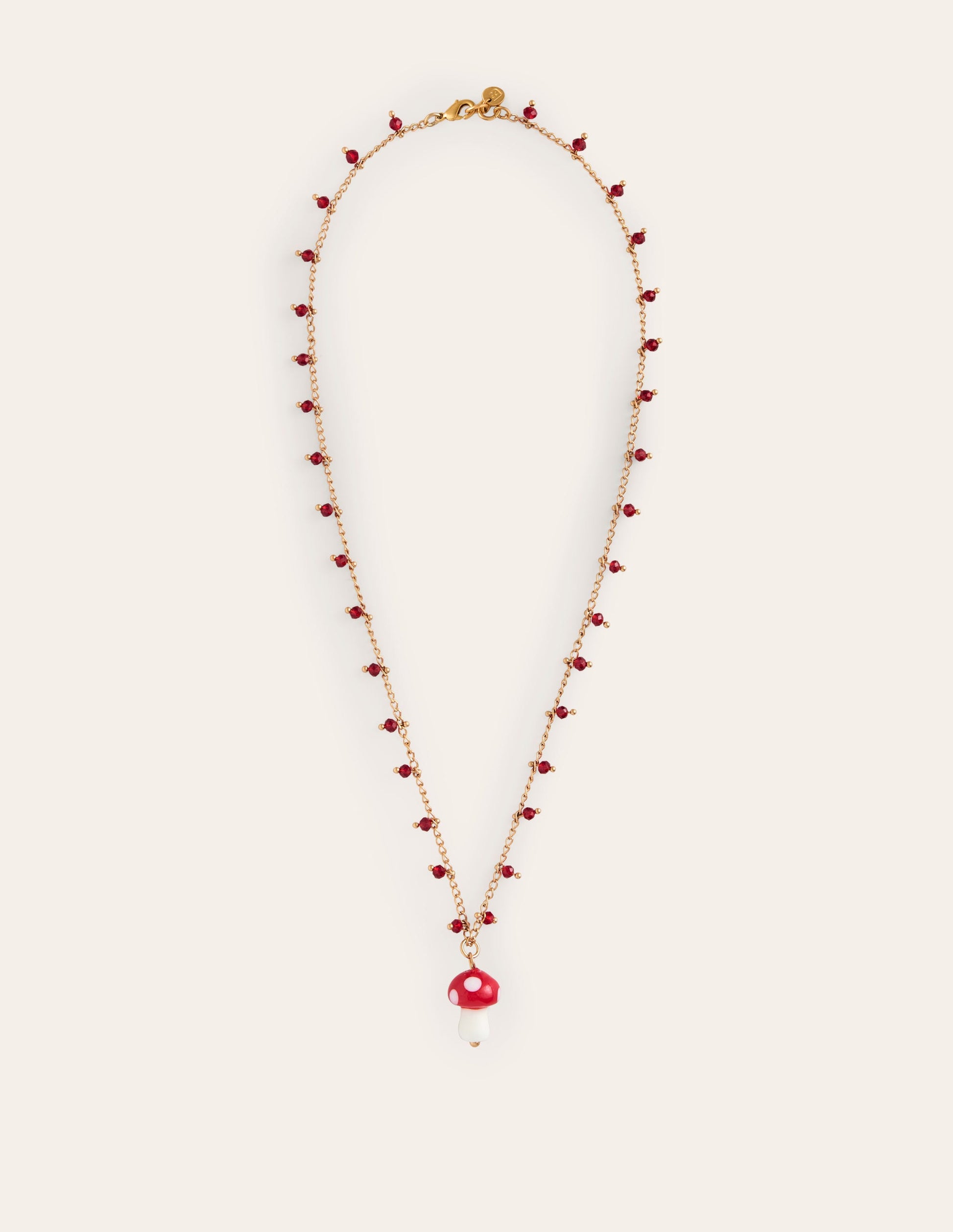 Delicate Bead Necklace-Red Mushroom-2