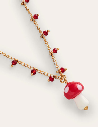 Delicate Bead Necklace-Red Mushroom-4