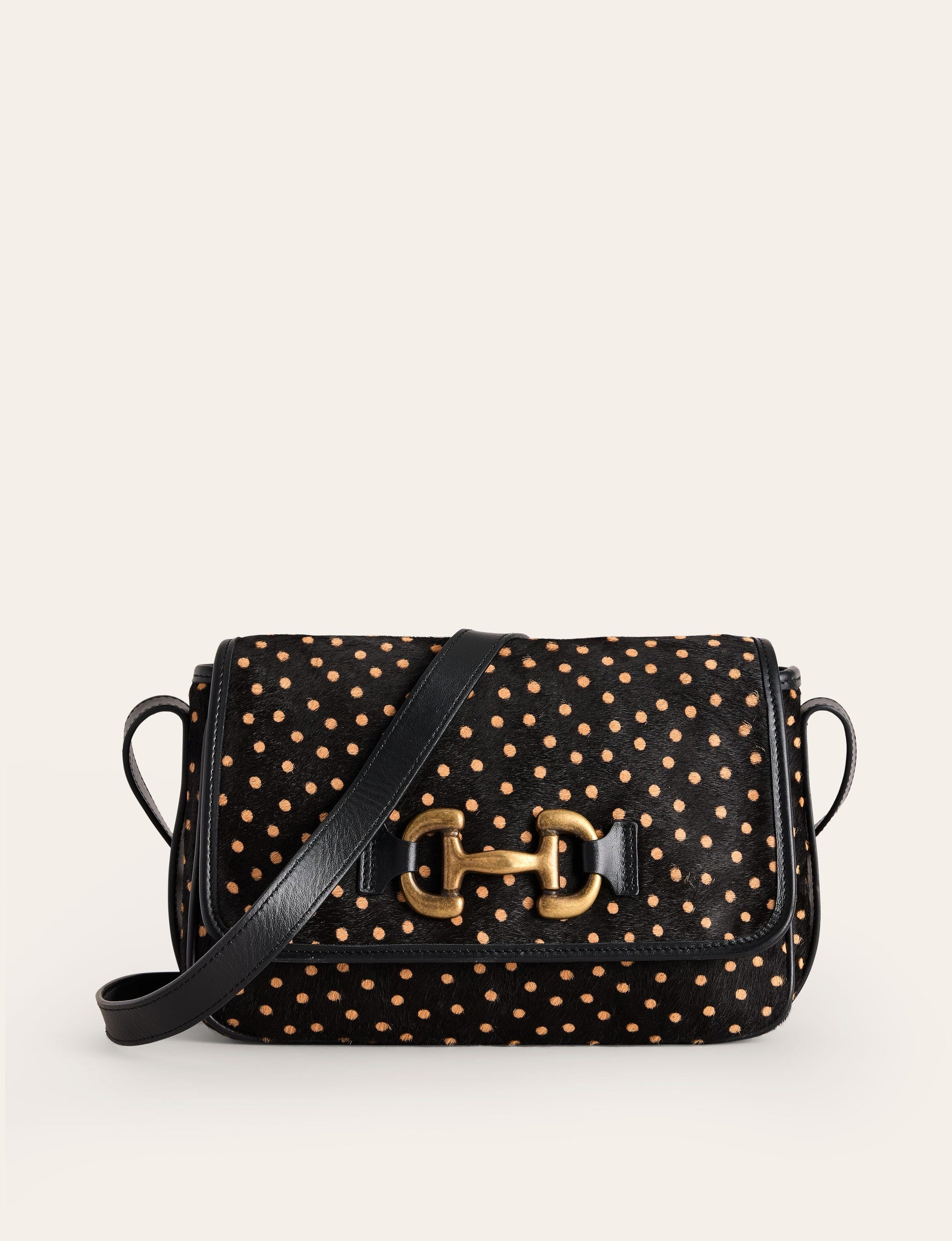 Iris Snaffle Leather Bag-Black and Camel Spot-2
