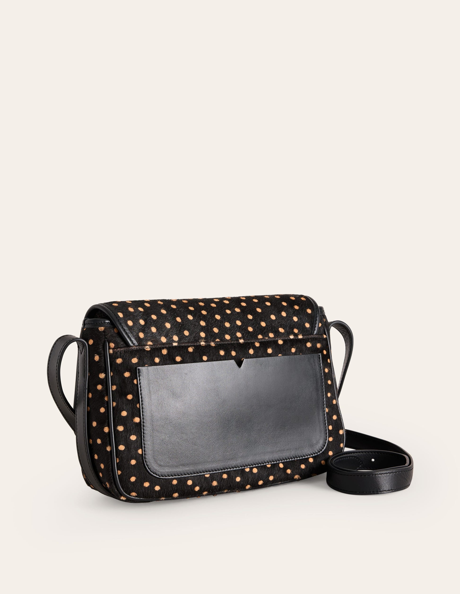 Iris Snaffle Leather Bag-Black and Camel Spot-3