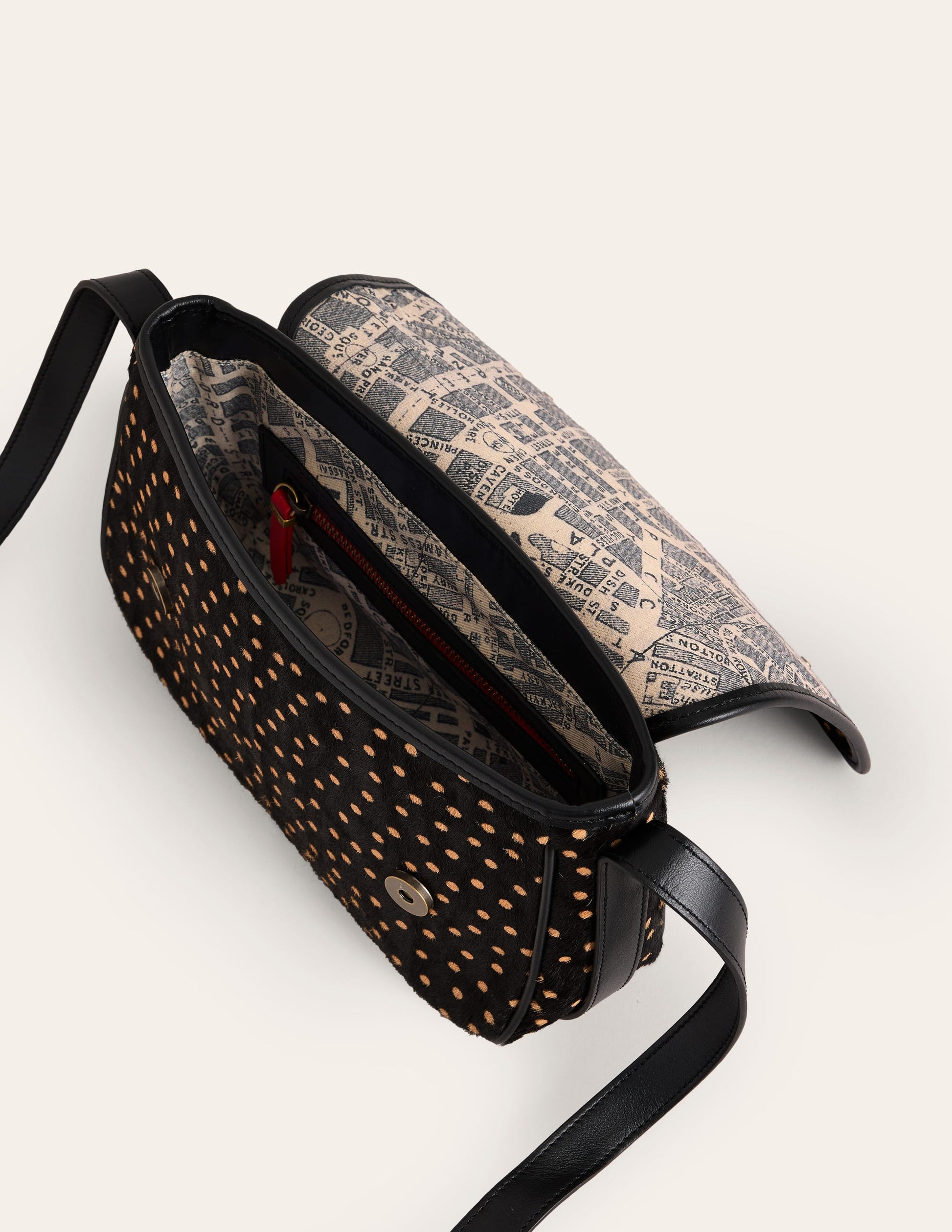 Iris Snaffle Leather Bag-Black and Camel Spot-4