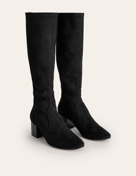Stretch Knee Heel Boots-Black