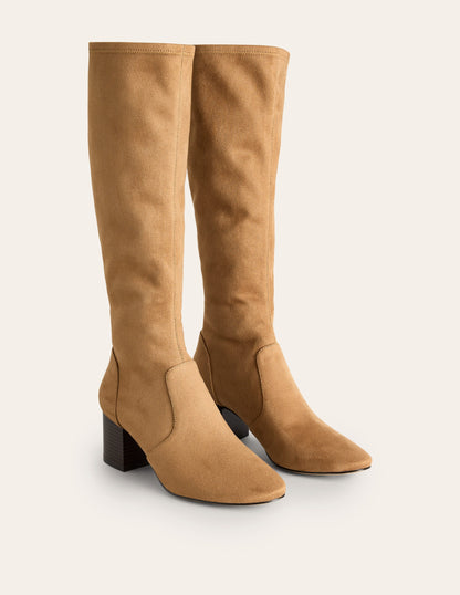 Heeled Stretch Knee Boots-Acorn