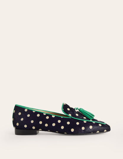 Soft Slipper Flats-Navy, Ecru Spot