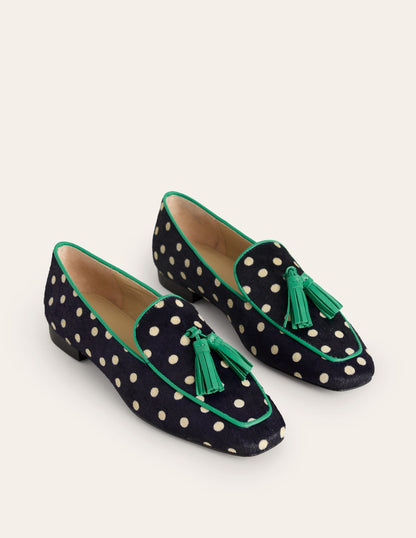 Soft Slipper Flats-Navy, Ecru Spot