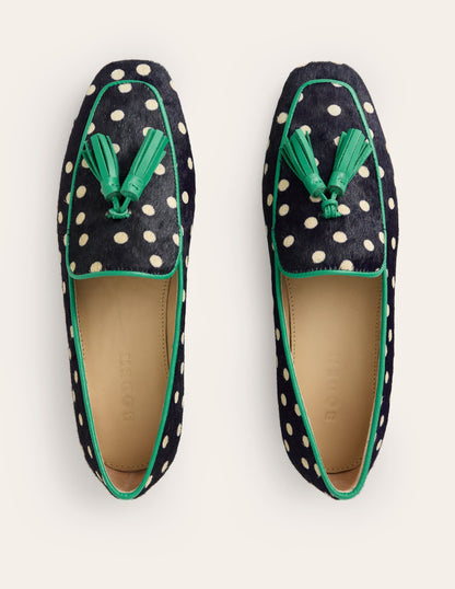 Soft Slipper Flats-Navy, Ecru Spot