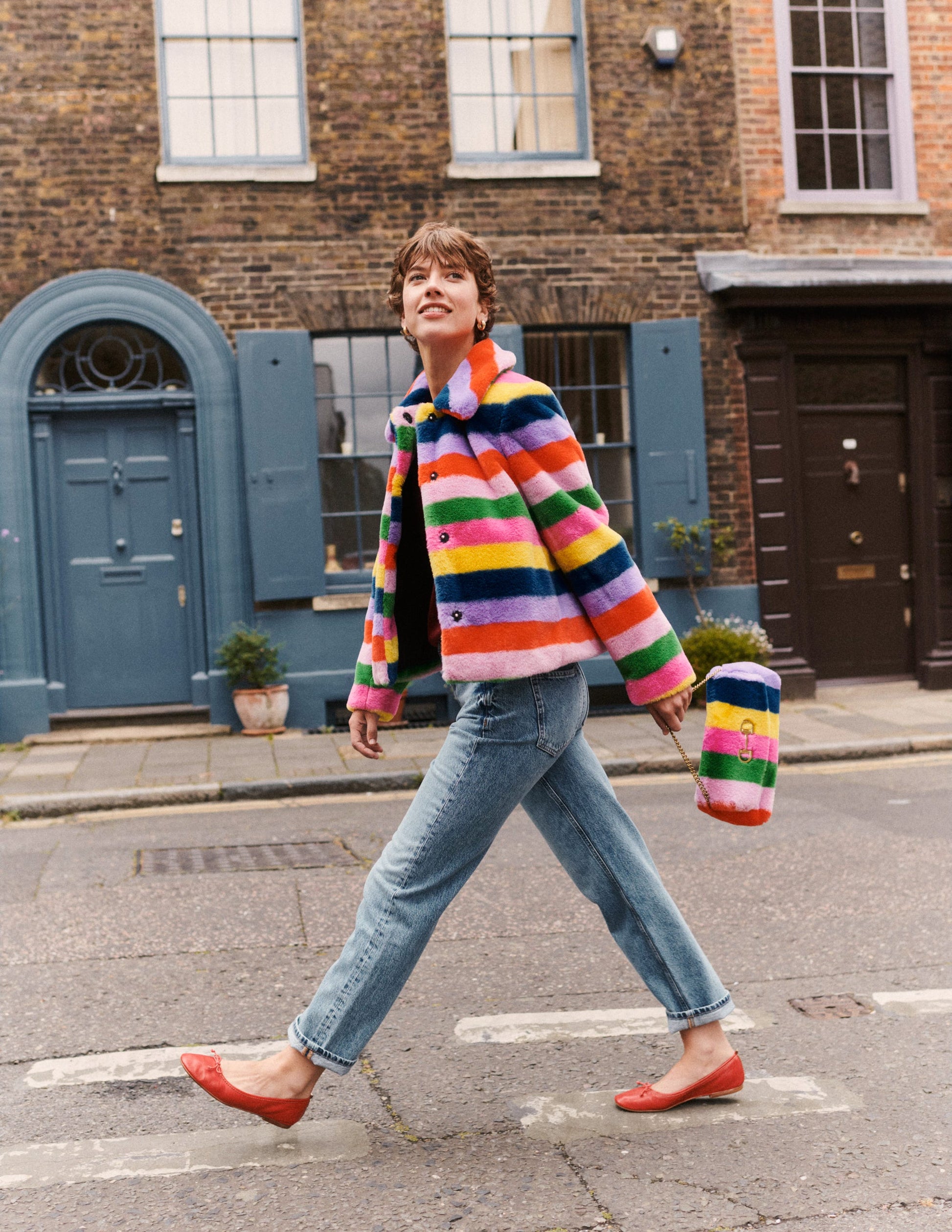 Stripe Faux Fur Bag-Multi-5