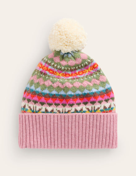 Edie Fair Isle Beanie-Pink
