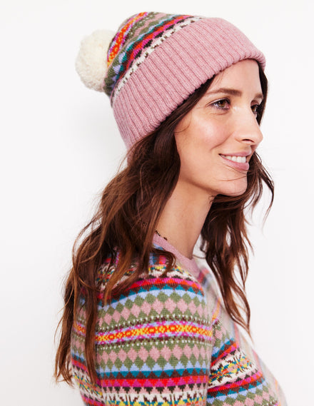 Edie Fair Isle Beanie-Pink