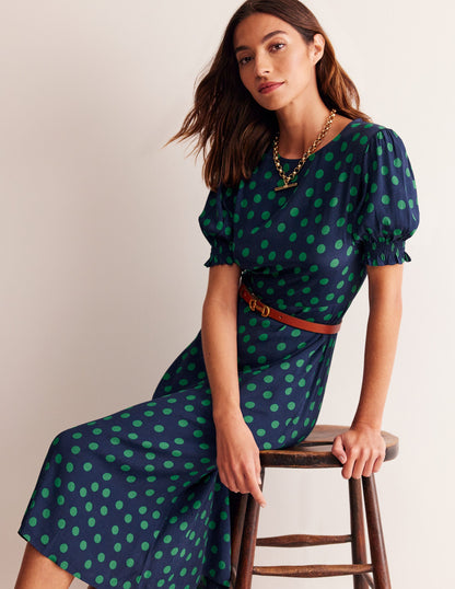 Corinne Midi Tea Dress-Navy, Abstract Dot