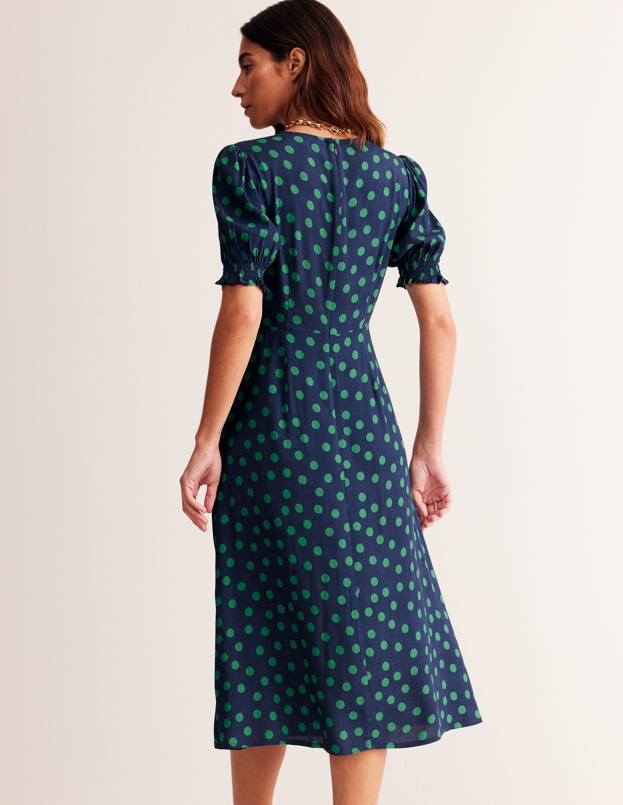 Corinne Midi Tea Dress-Navy, Abstract Dot - Image 4